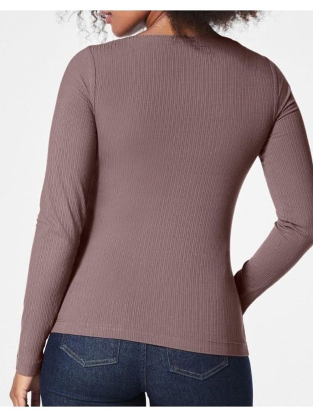 SPANX Ribbed Long-Sleeve Top in Mauve Taupe Size S - Picture 4 of 7